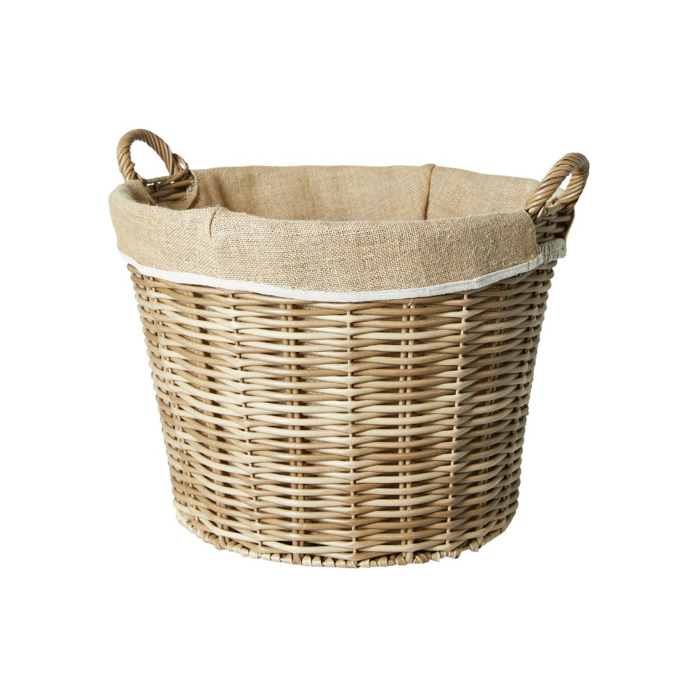 Kurv i pileflet med hank og linned - D50x37 cm
