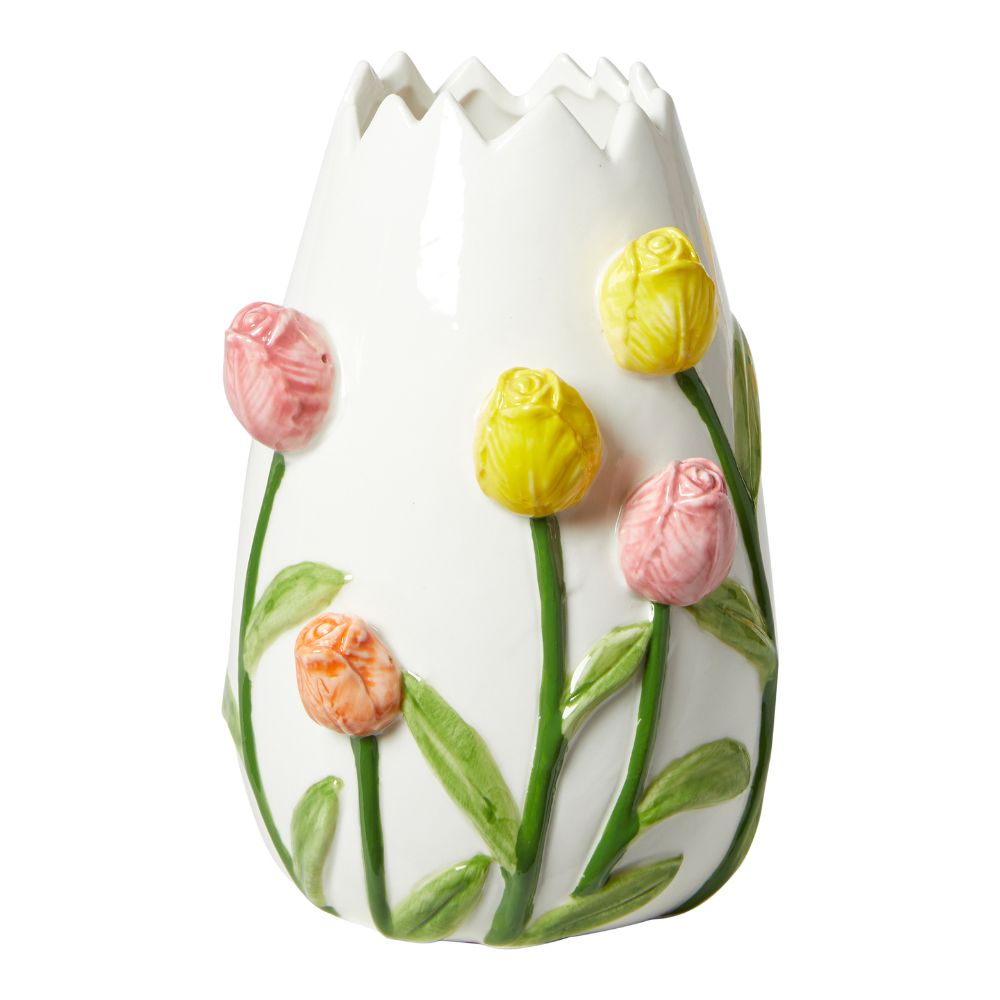 Vase med tulipaner porcelæn hvid - 12,2 × 11,5 × 17 cm