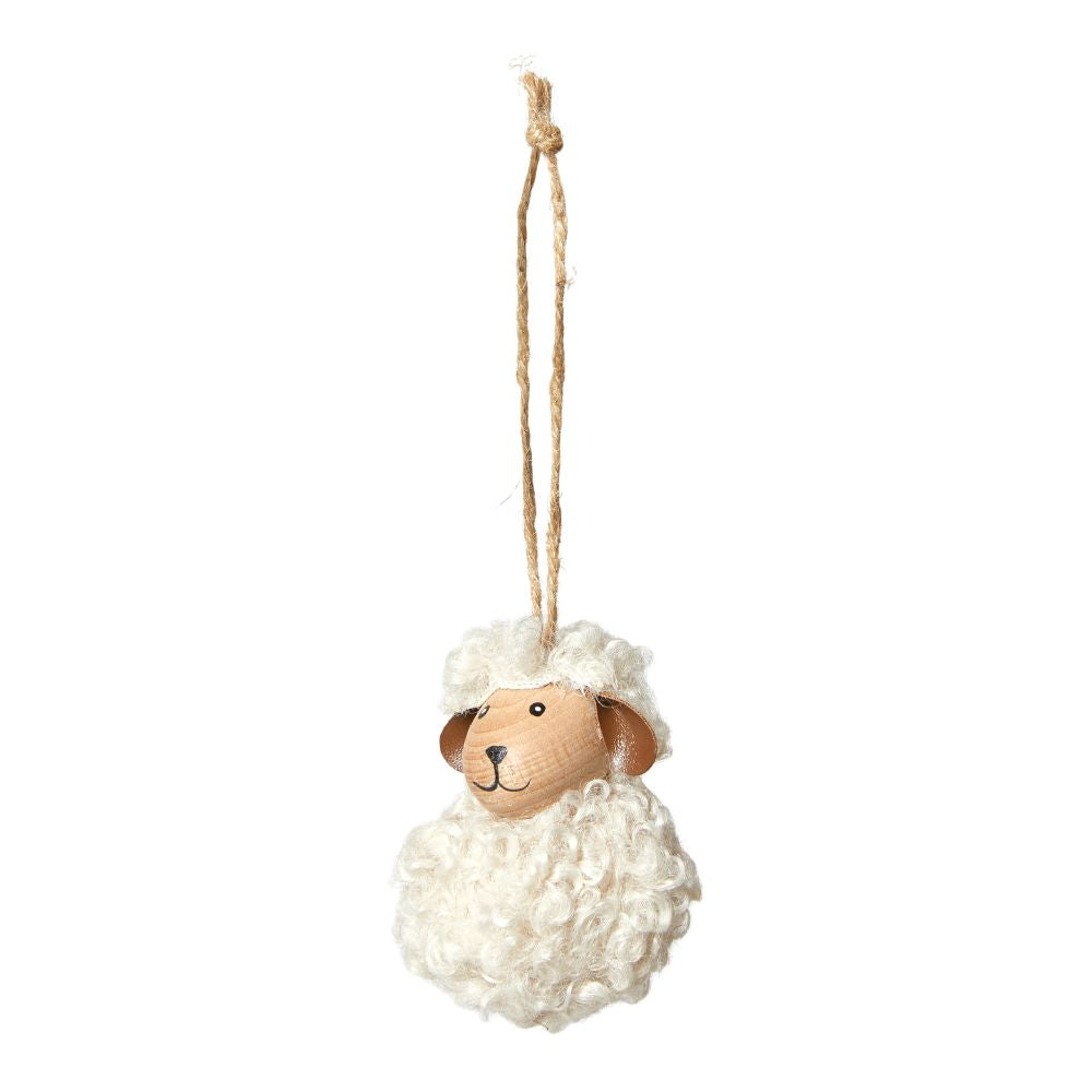 Får med fluffy pels hænge H7 cm - hvid
