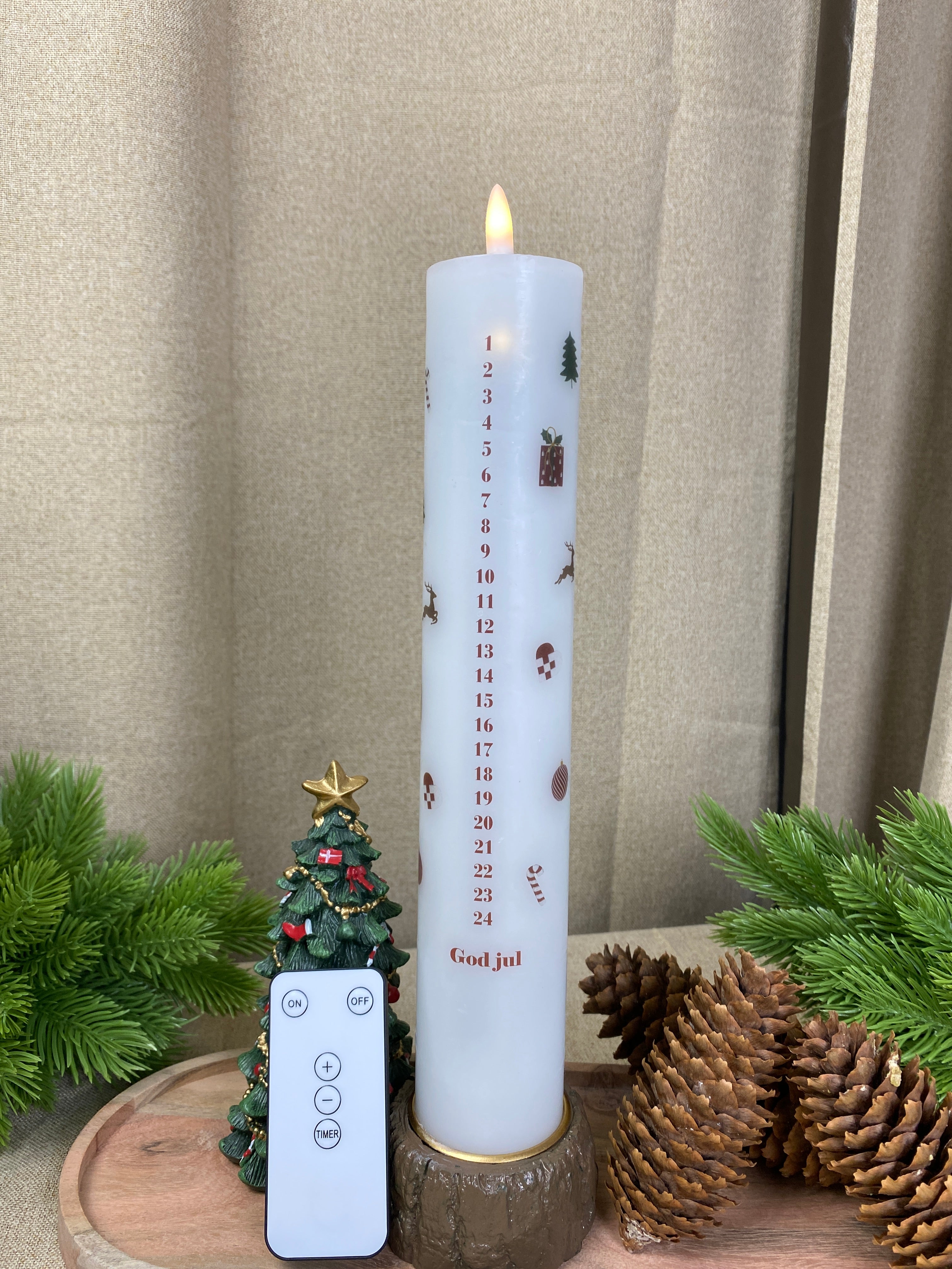 LED kalenderlys med juleguirlande - med fjernebetjening