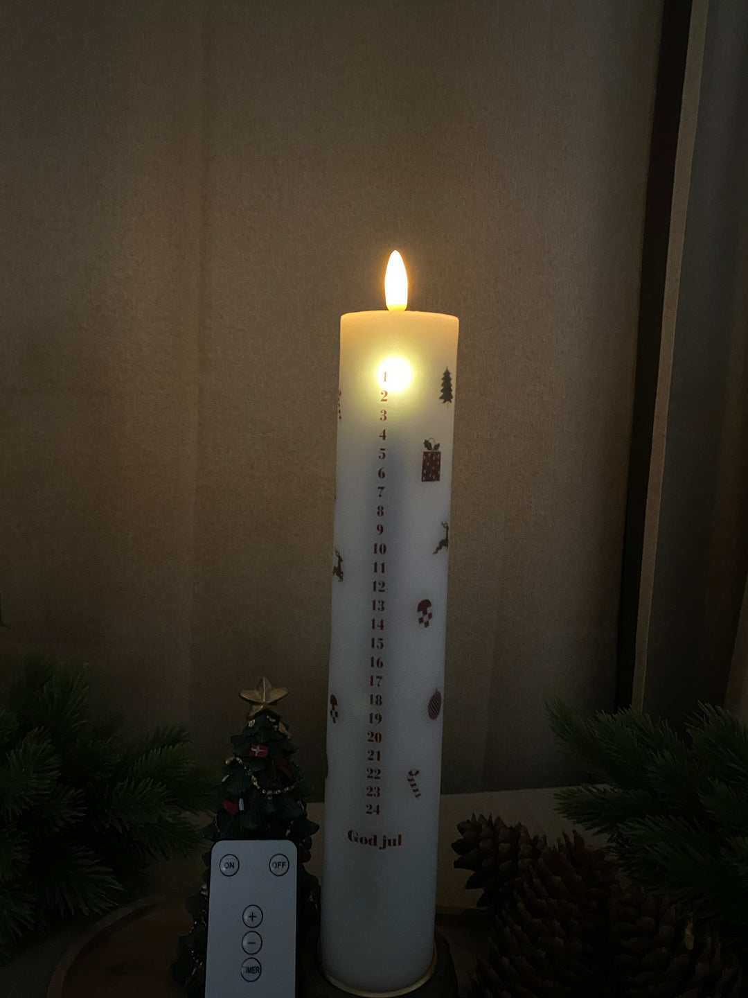 LED kalenderlys med juleguirlande - med fjernebetjening