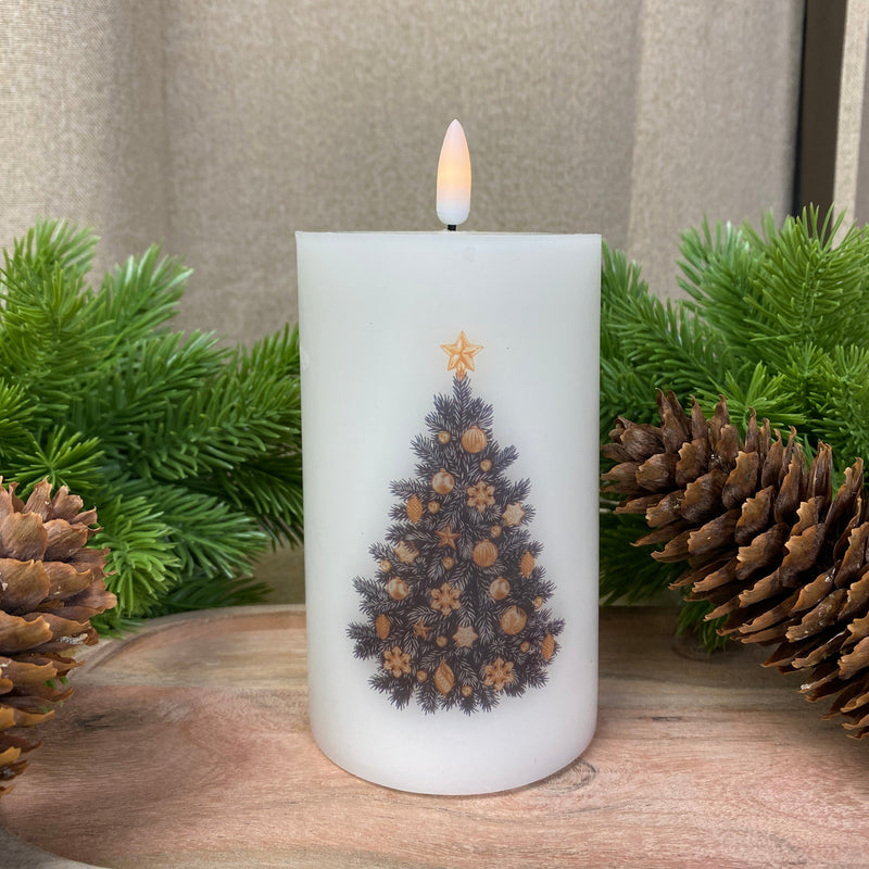 LED-Blockleuchte – mit Weihnachtsbaummotiv und 3D-Flamme