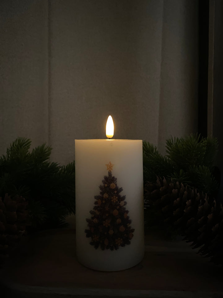 LED-blockljus 3D - Ø7,5x12,5 cm - julgran/kräm