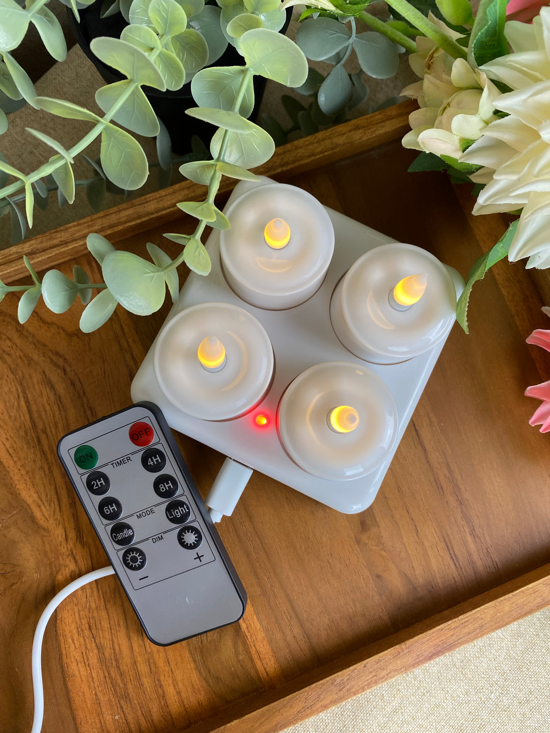LED fyrfadslys 4 stk - genopladelige med fjernbetjening