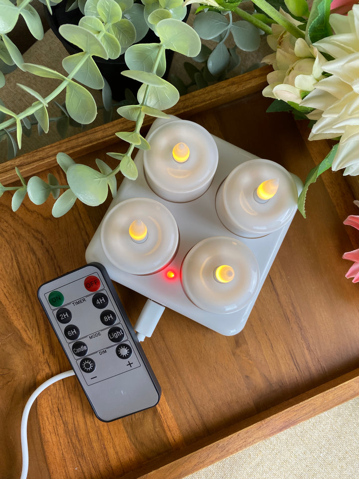 LED fyrfadslys 4 stk - genopladelige med fjernbetjening