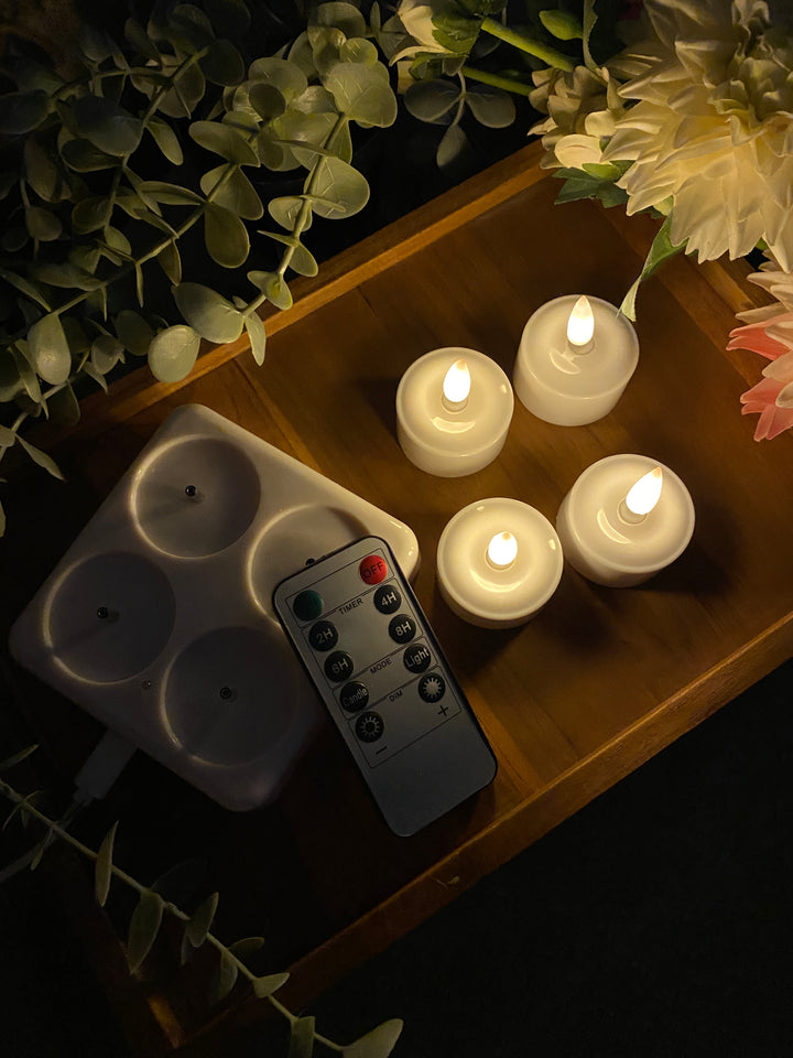 LED fyrfadslys 4 stk - genopladelige med fjernbetjening