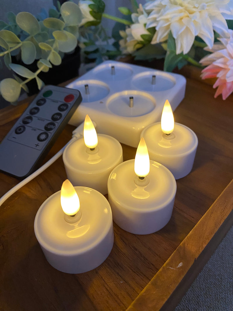 LED fyrfadslys 4 stk - genopladelige med fjernbetjening