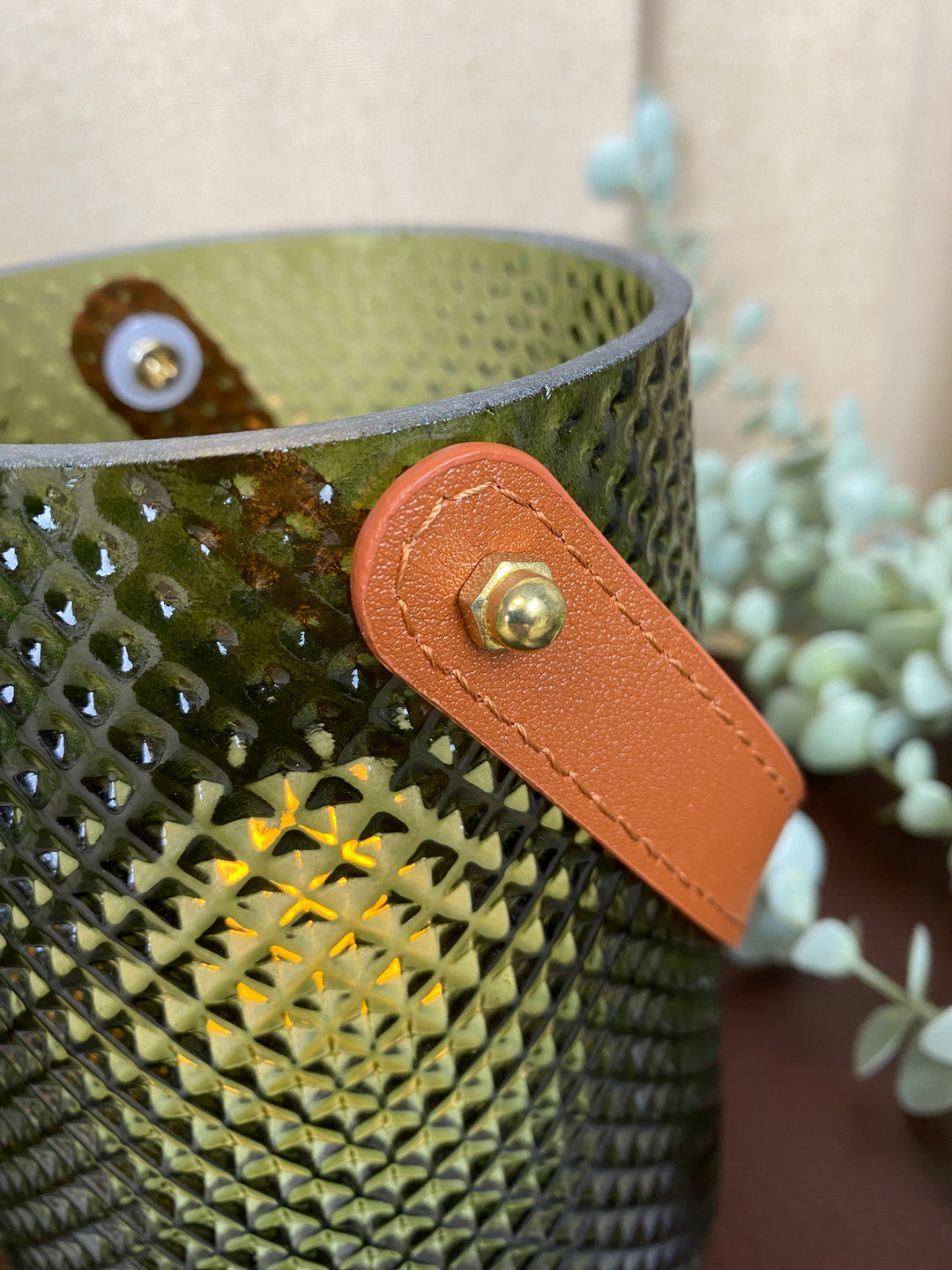 Lysestage med hank Ø13x15 cm - i grøn