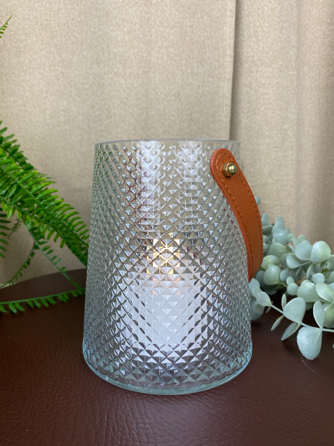 Lysestage med hank Ø13x15 cm - i klart glas