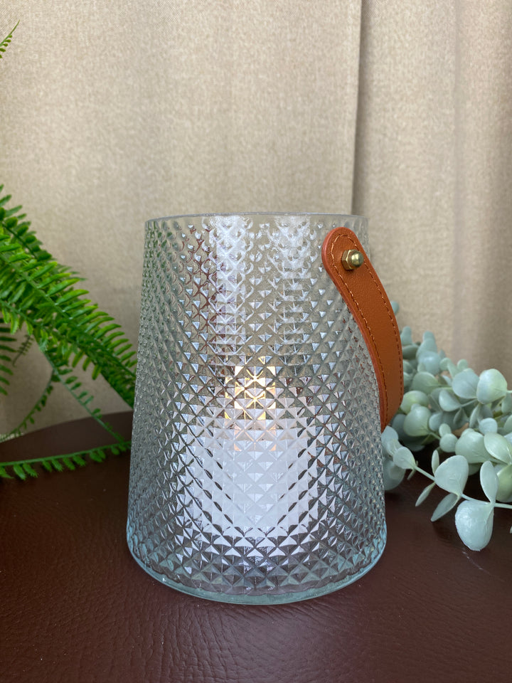 Lysestage med hank Ø13x15 cm - i klart glas