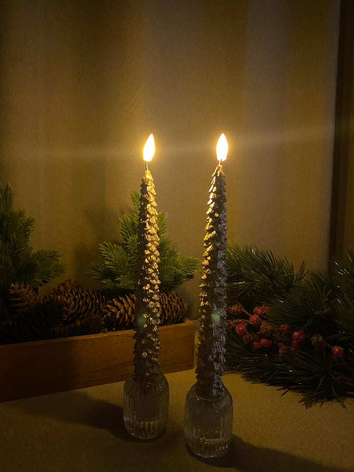 LED stagelys - juletræ i guld 2 stk. 25 cm med fjernbetjening