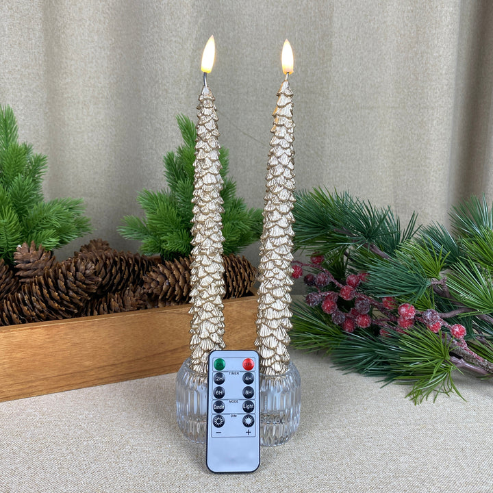 LED stagelys - juletræ i guld 2 stk. 25 cm med fjernbetjening