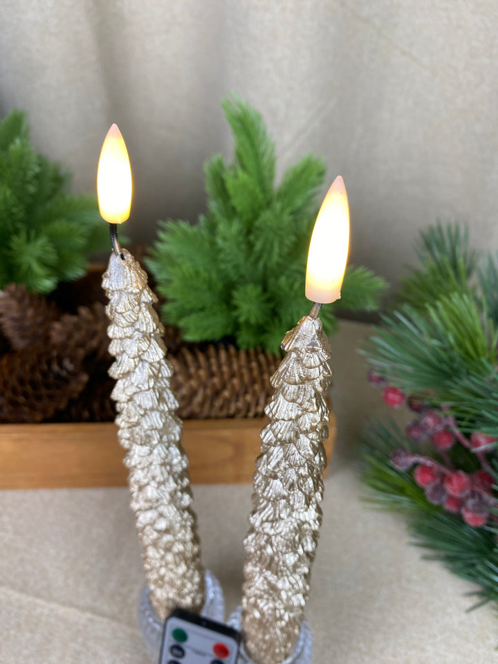 LED stagelys - juletræ i guld 2 stk. 25 cm med fjernbetjening