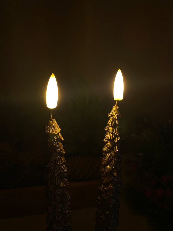 LED stagelys - juletræ i guld 2 stk. 25 cm med fjernbetjening