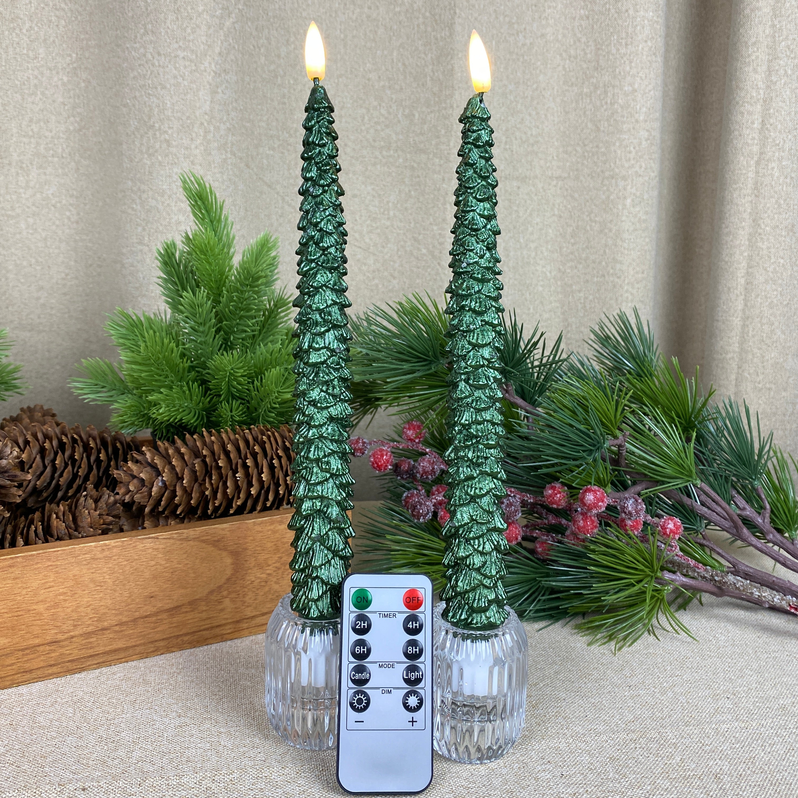 LED stagelys - juletræ 2 stk. 25 cm med fjernbetjening