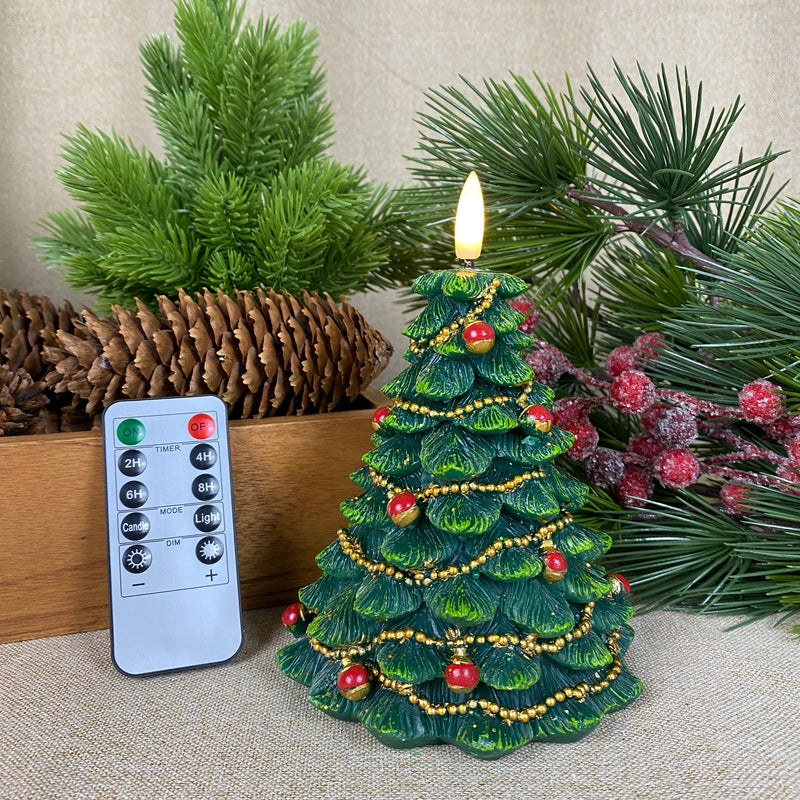 LED vokslys juletræ H14 cm - med fjernbetjening