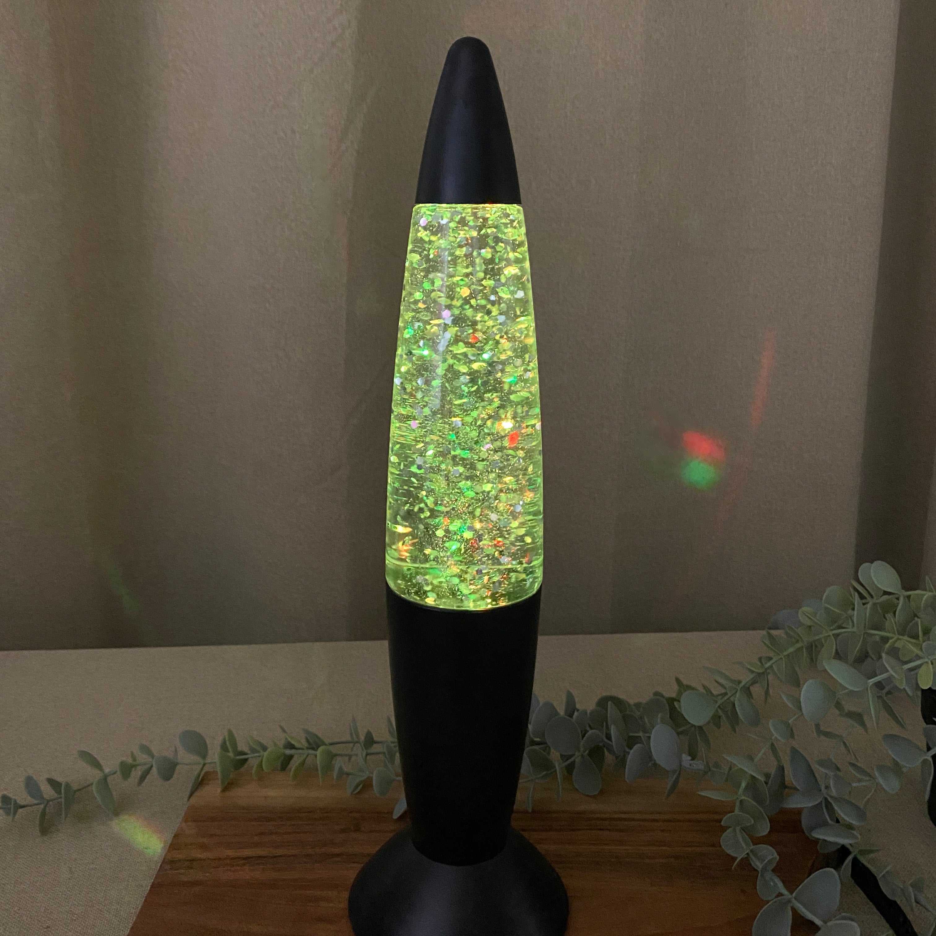Glitterlampe i mat sort - 36 cm til batteri