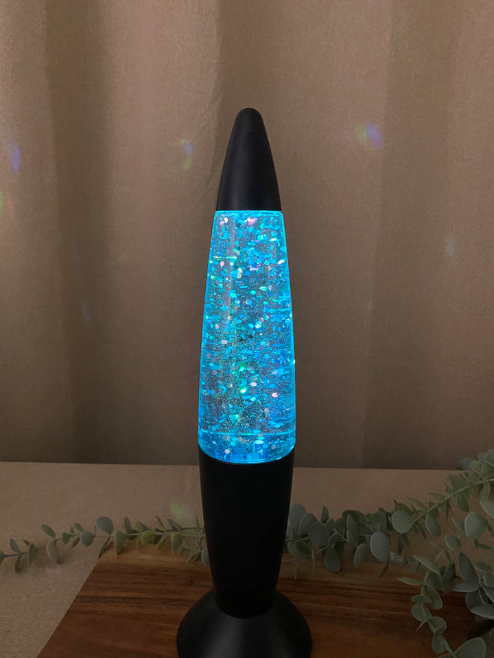 Glitterlampe i mat sort - 36 cm til batteri