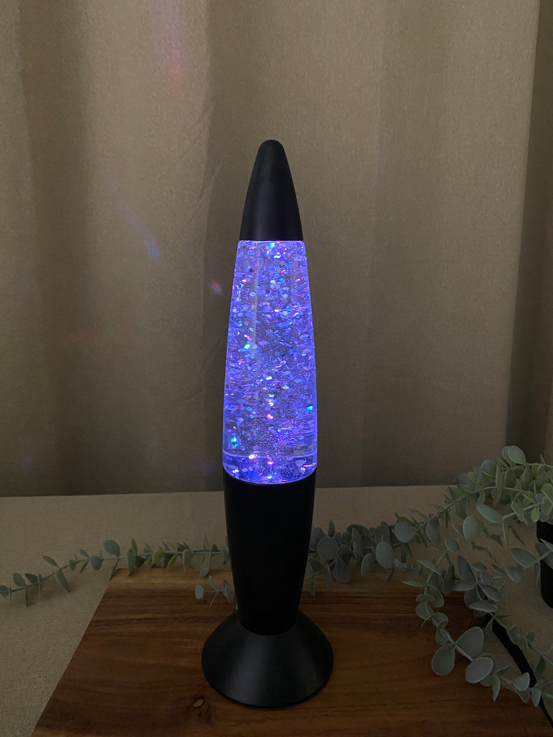 Glitterlampe i mat sort - 36 cm til batteri