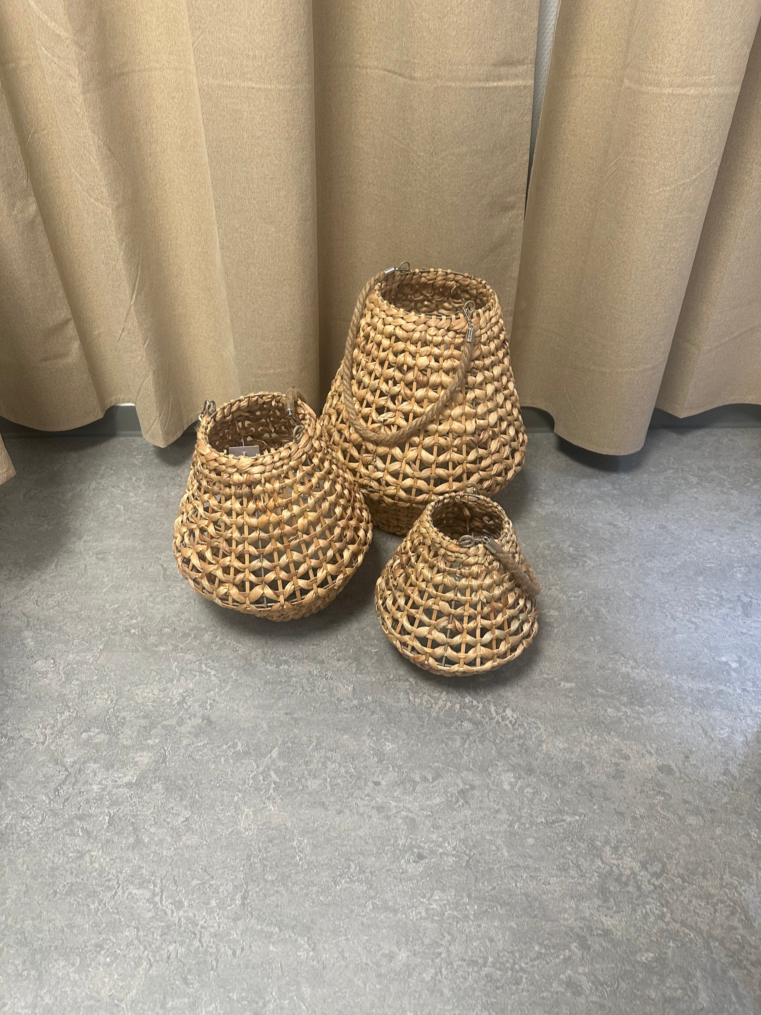 Lanterne med glas Ø27xH30 cm (Mellem) vandhyacint natur