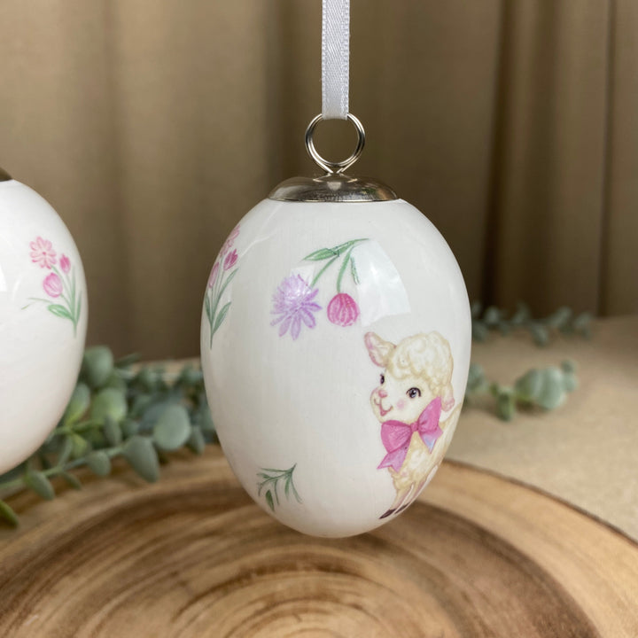 Dekorations æg til ophæng 1 stk. - ass. design lam/kanin