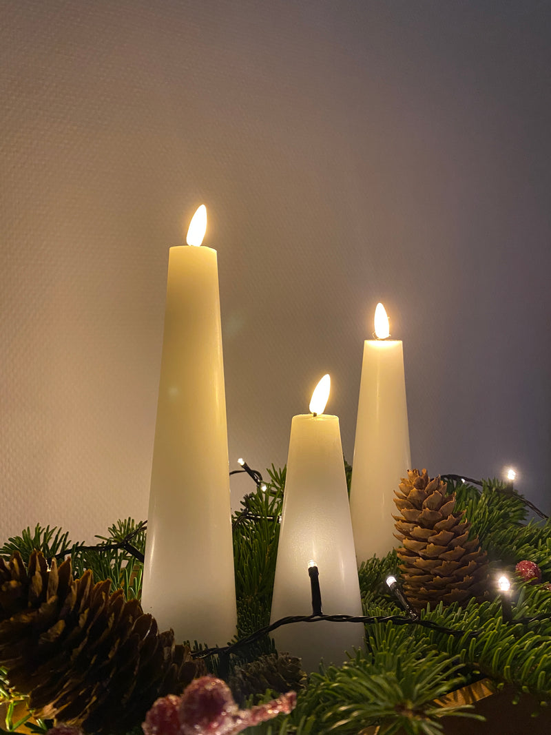 Conzept - LED Keglelys med 3D flamme og fjernbetjening - 3 stk.