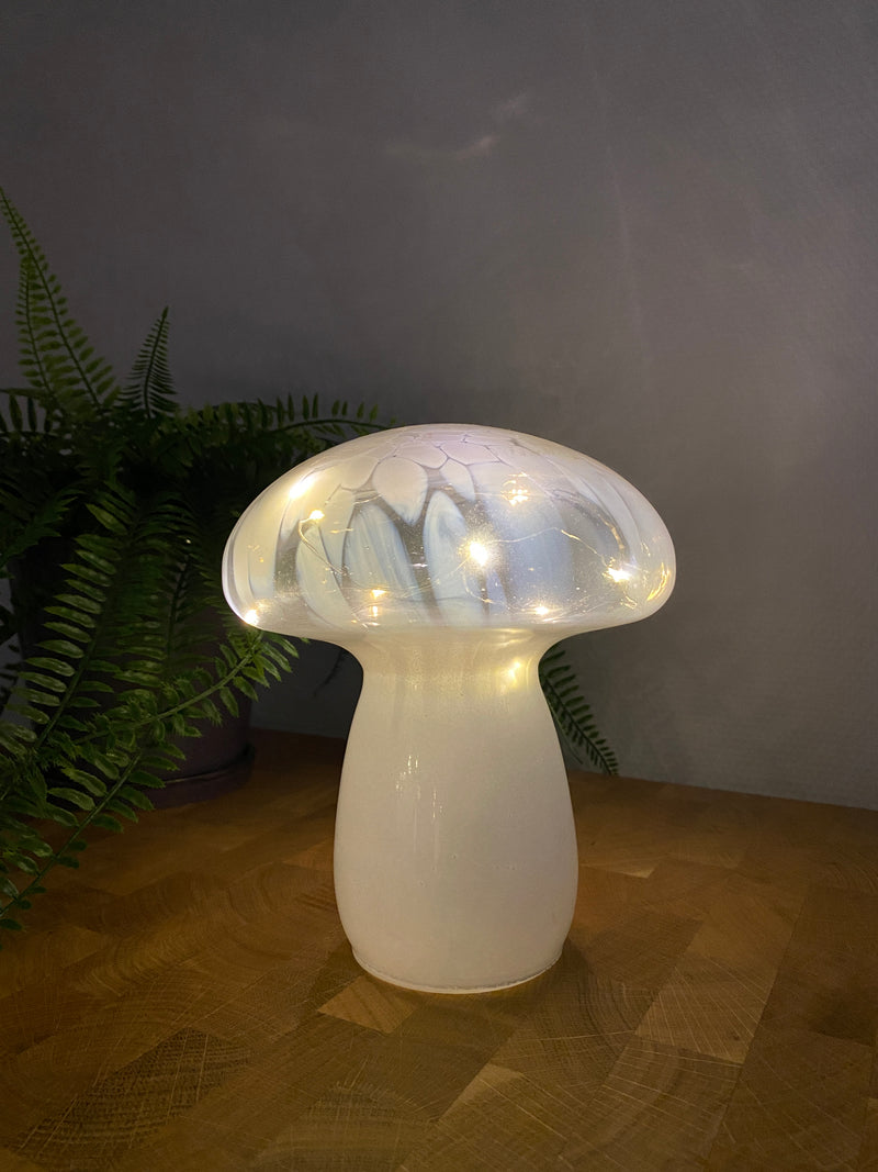 LED-Pilzlampe aus Glas, batteriebetrieben, 16 cm, weiß