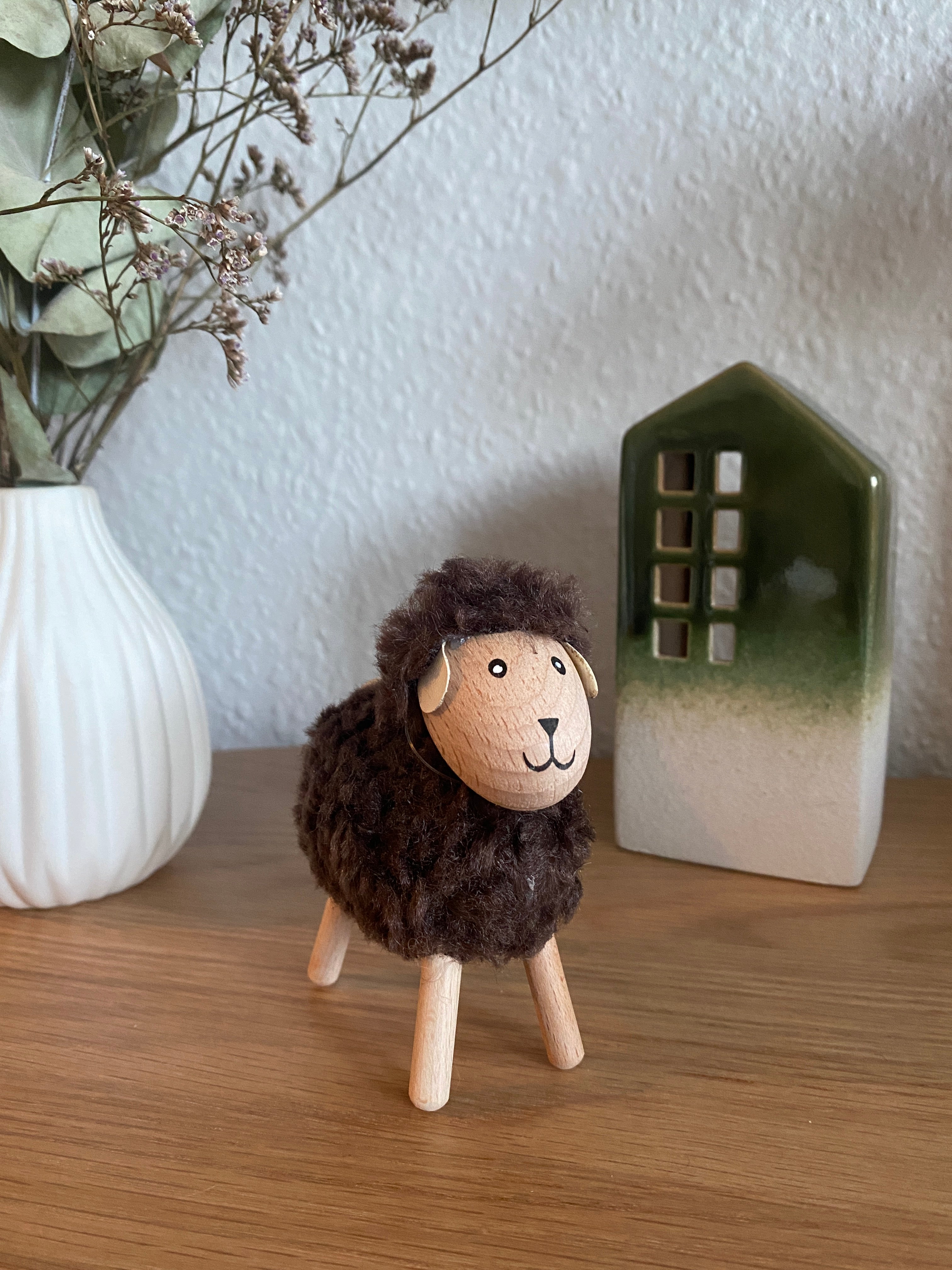 Får H11 cm træ/polyester -  3 ass. brun/grå/natur