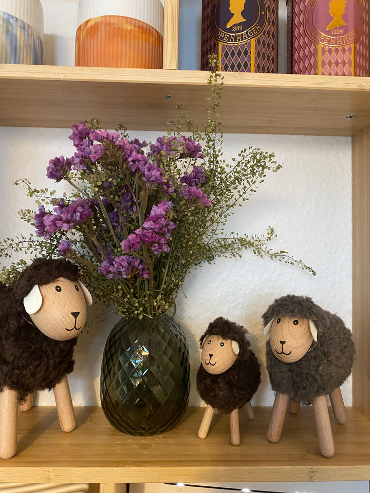 Får H11 cm træ/polyester -  3 ass. brun/grå/natur