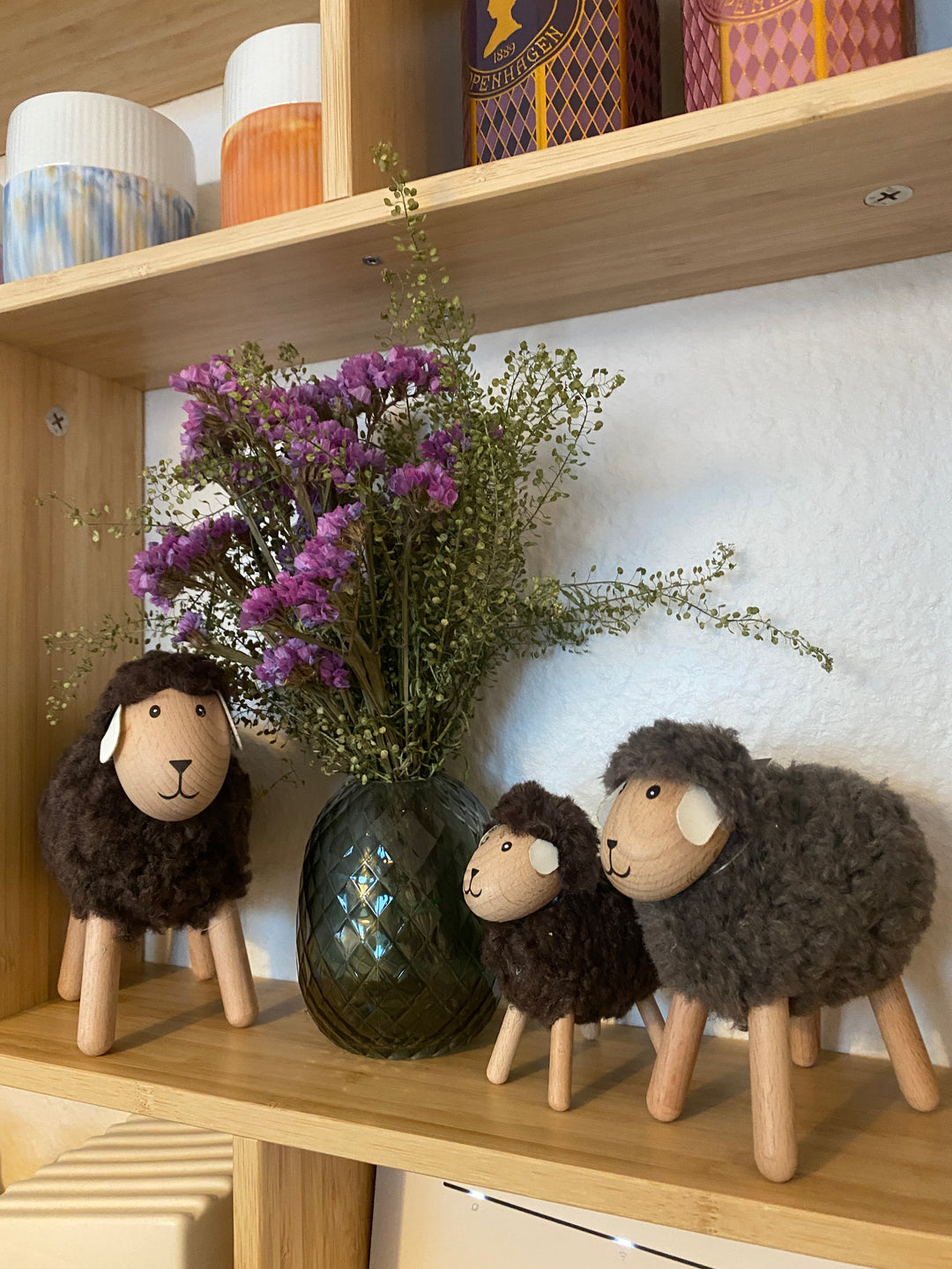 Får H11 cm træ/polyester -  3 ass. brun/grå/natur