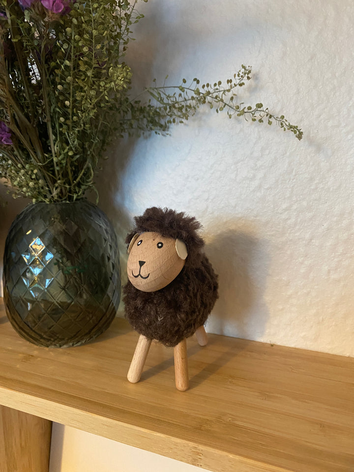 Får H11 cm træ/polyester -  3 ass. brun/grå/natur