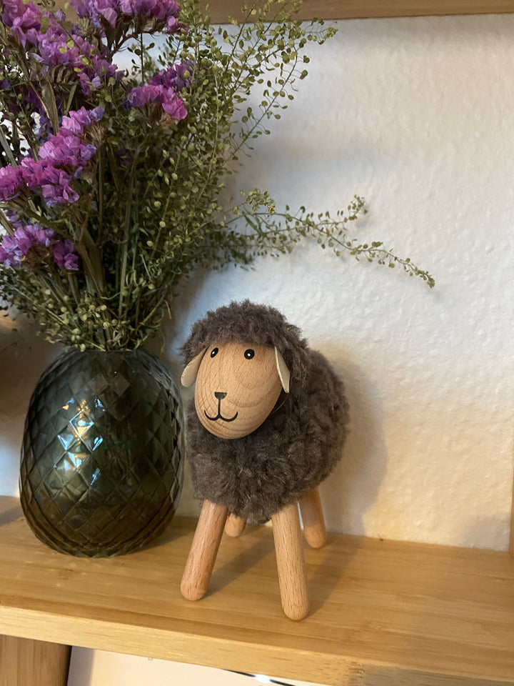 Får H14 cm træ/polyester 3 ass. brun/grå/natur