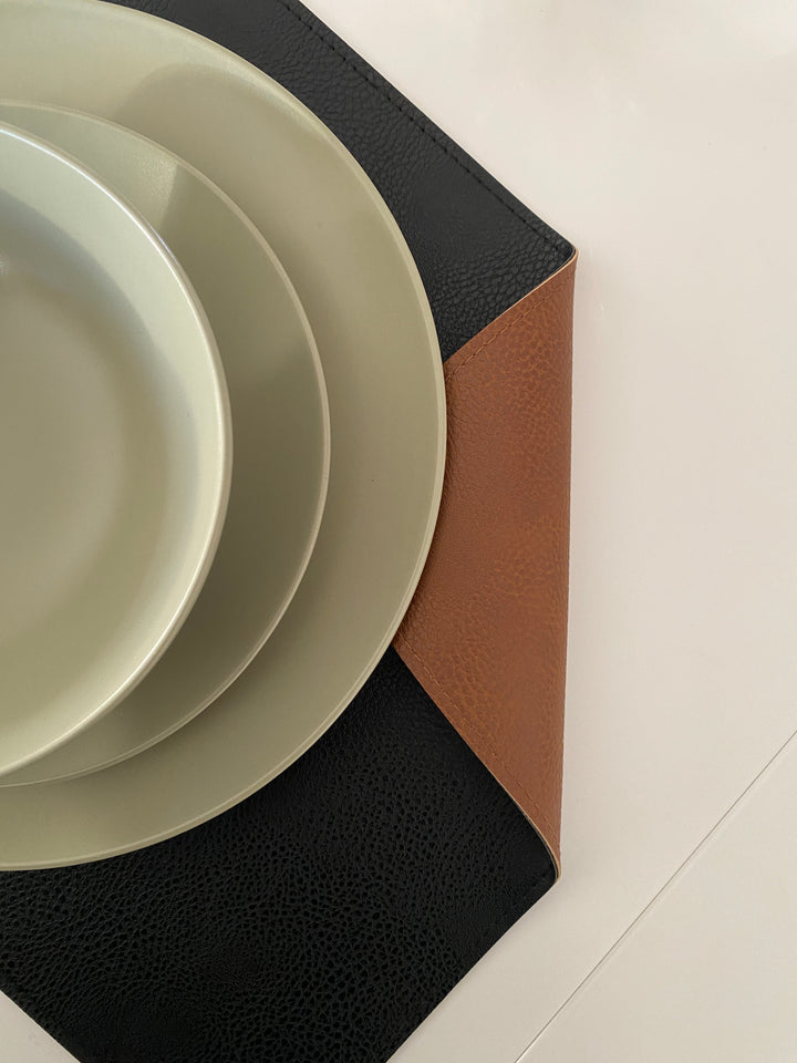 Dækkeserviet vendbar - PU 30x45 cm cognac/sort