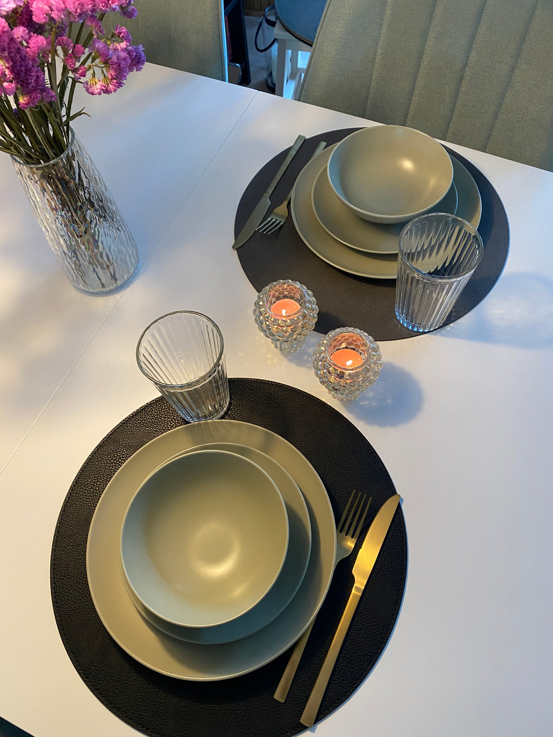 Dækkeserviet vendbar - PU Ø38cm sort/grå