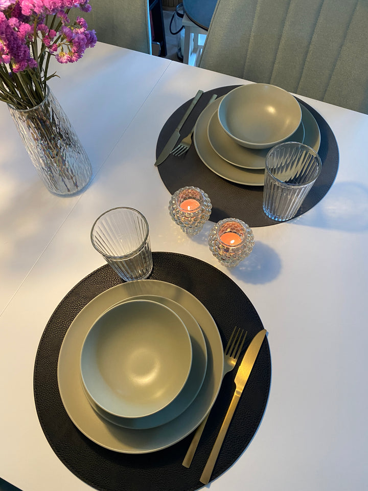 Dækkeserviet vendbar - PU Ø38cm sort/grå