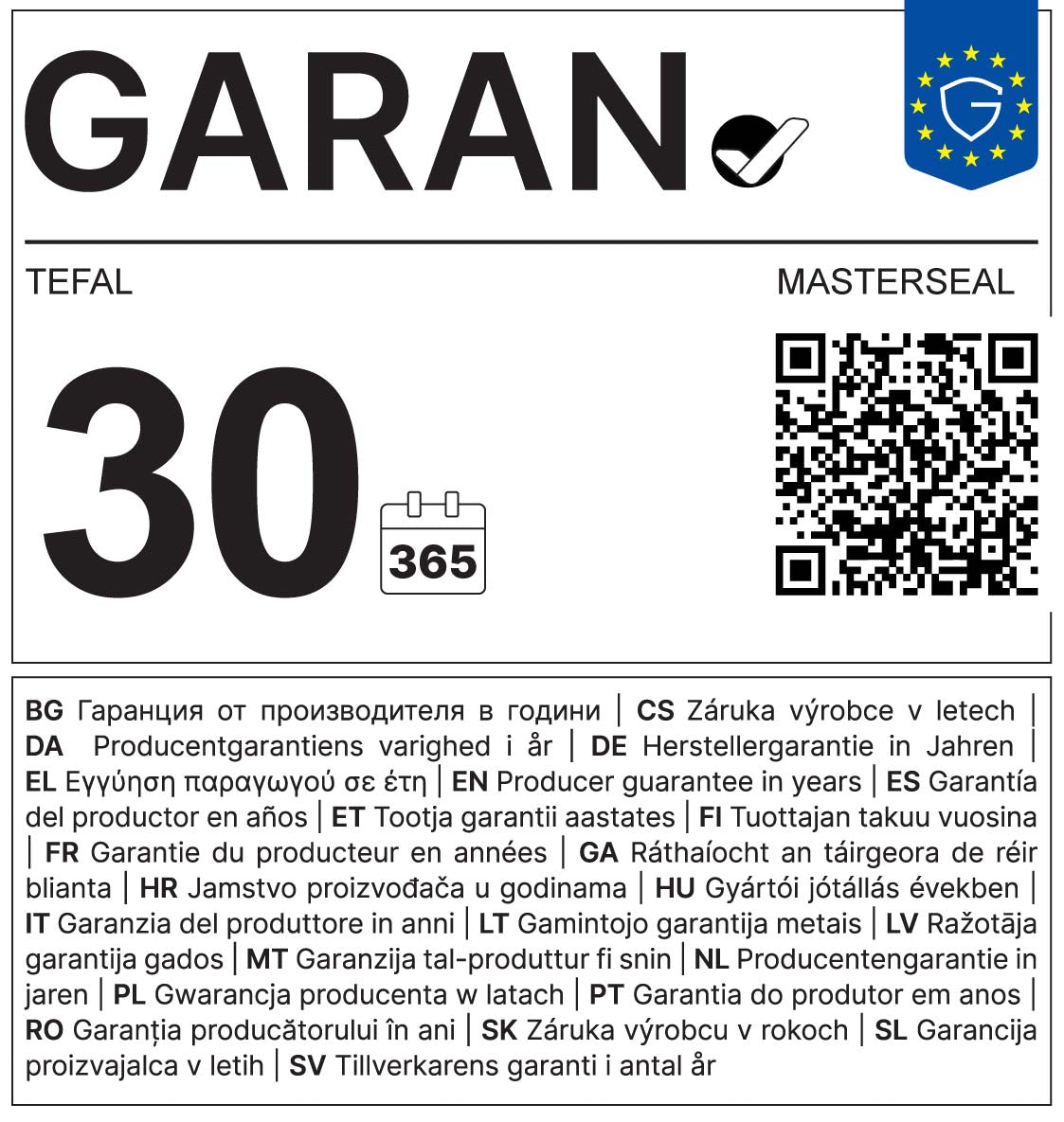 GARAN – Tefal MasterSeal: 30 års producentgaranti
