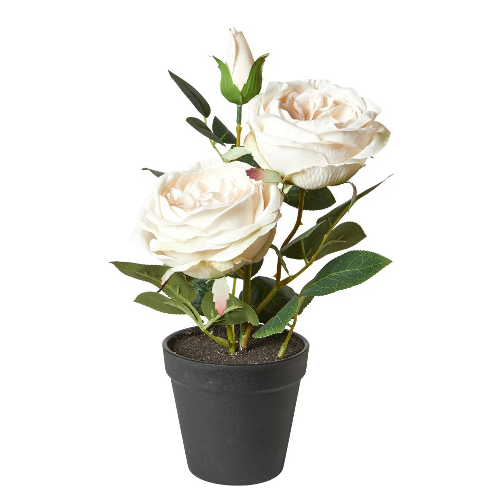 Rose im Topf 35 cm Polyester/Kunststoff weiß