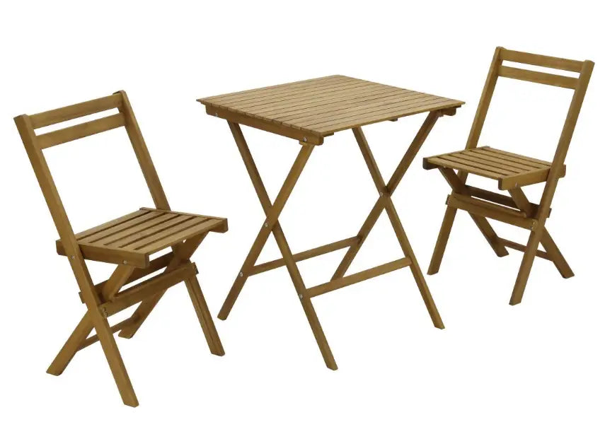 Cafesæt - 1 bord 2 stole i natur akacietræ