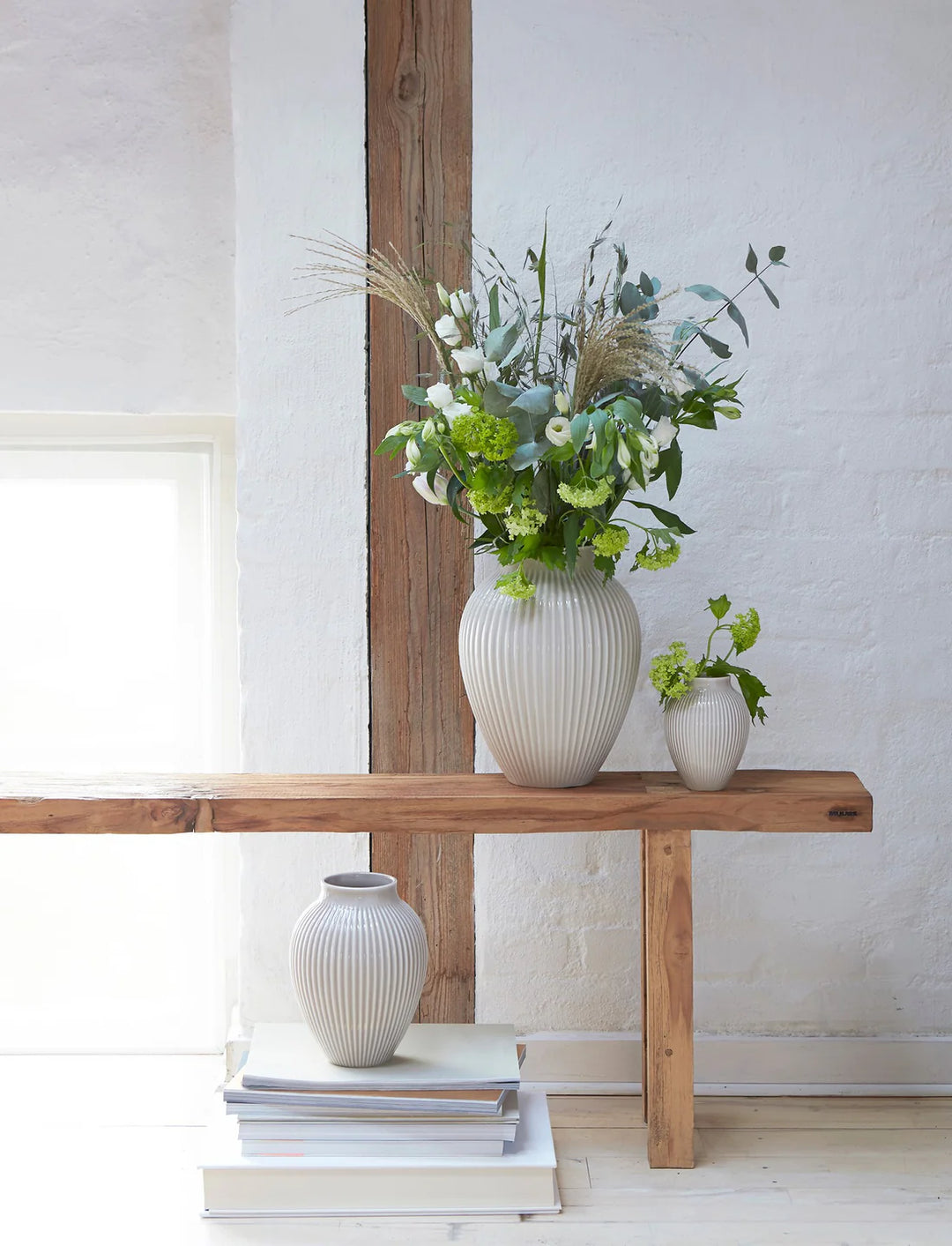 Knabstrup - Vase med riller i hvid 36,5 cm