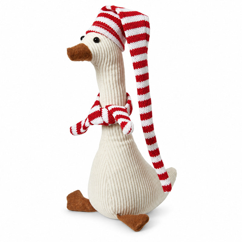 Weihnachtsente mit Streifen 16x9x26/50 cm Samt weiß/rot