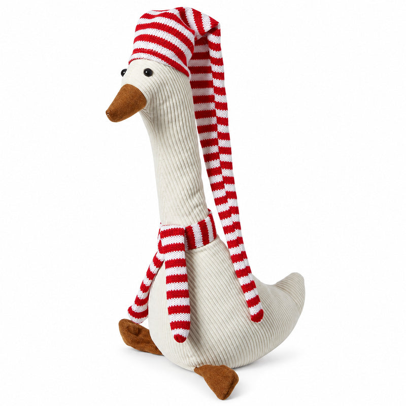 Weihnachtsente mit Streifen 24x12x38/75 cm Samt weiß/rot