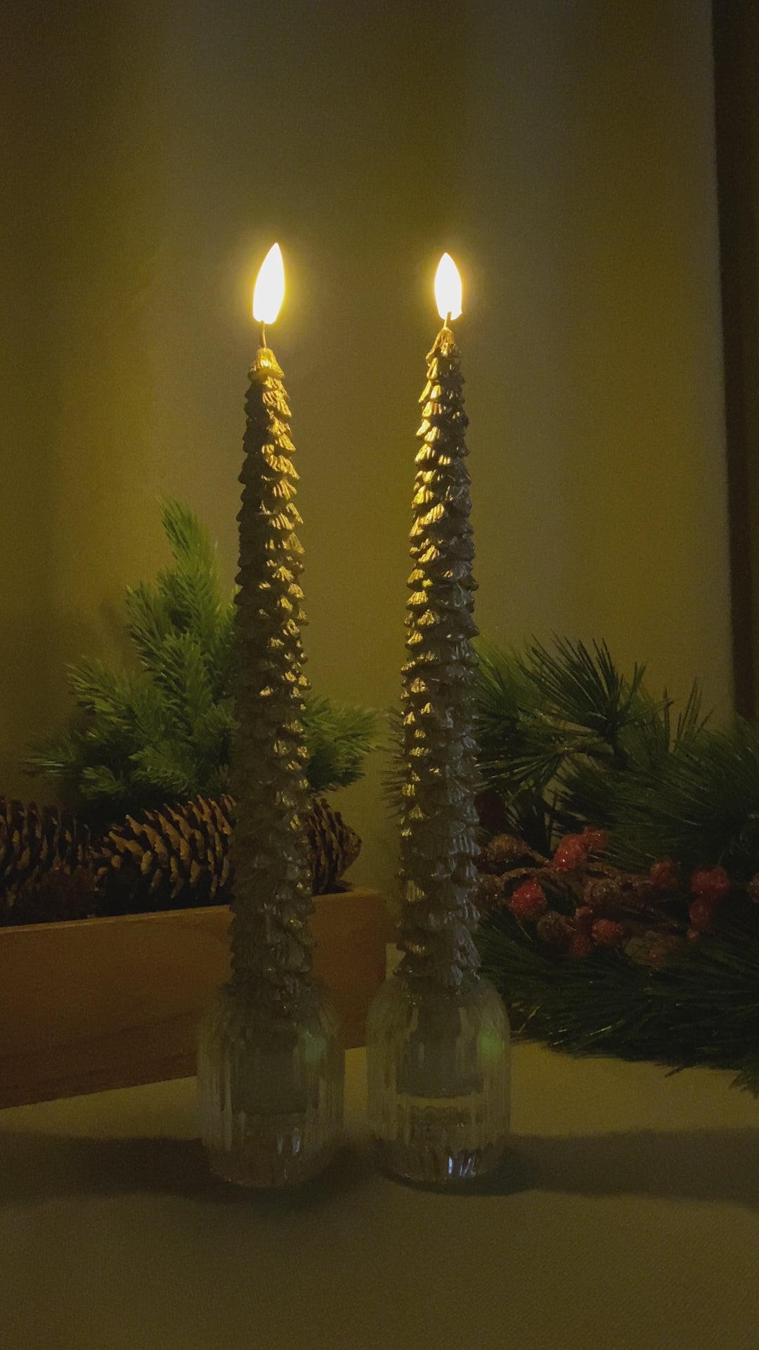 LED stagelys - juletræ i guld 2 stk. 25 cm med fjernbetjening