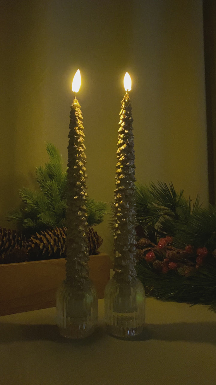 LED stagelys - juletræ i guld 2 stk. 25 cm med fjernbetjening