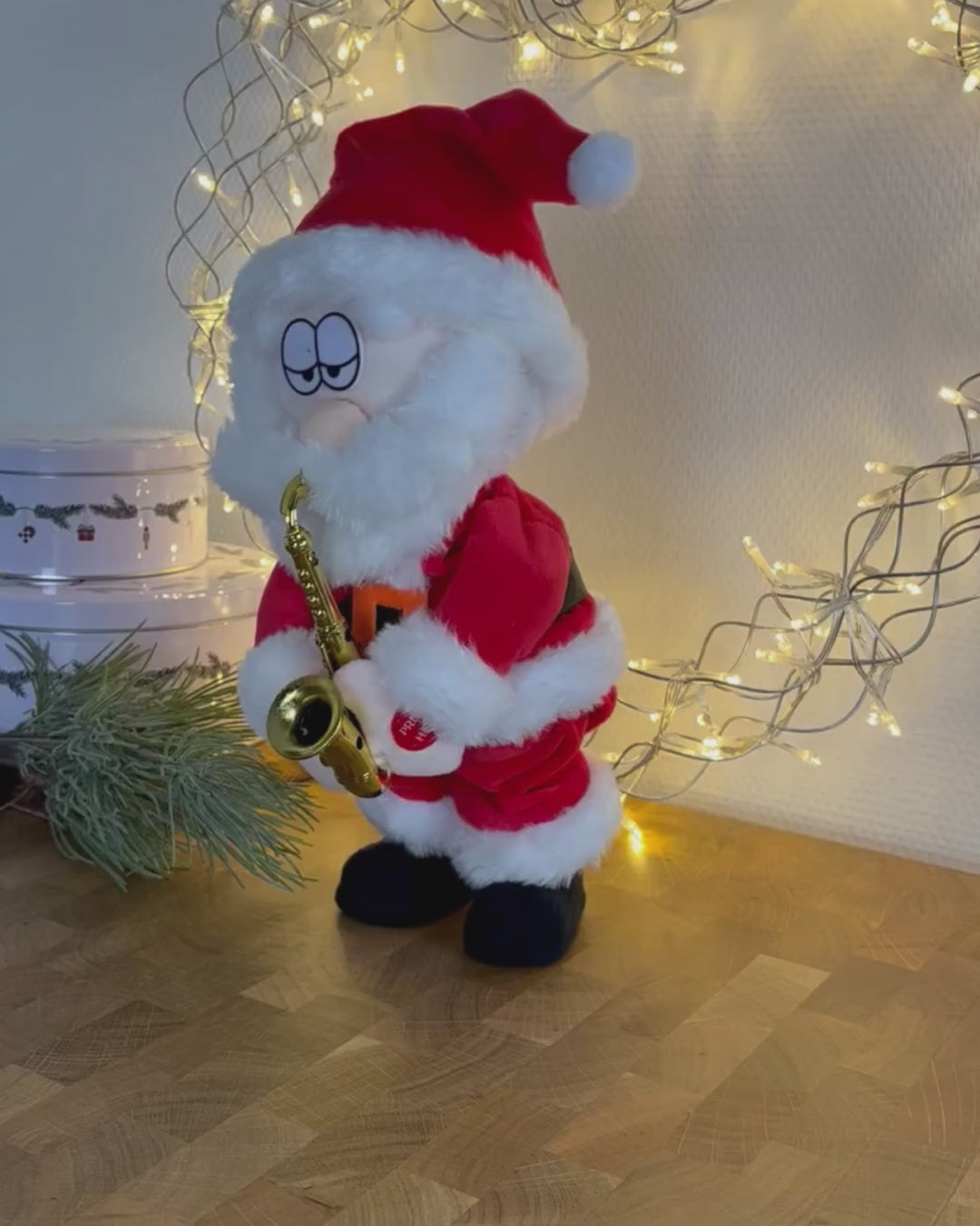 Tomte med saxofon - 30 cm - leker och dansar