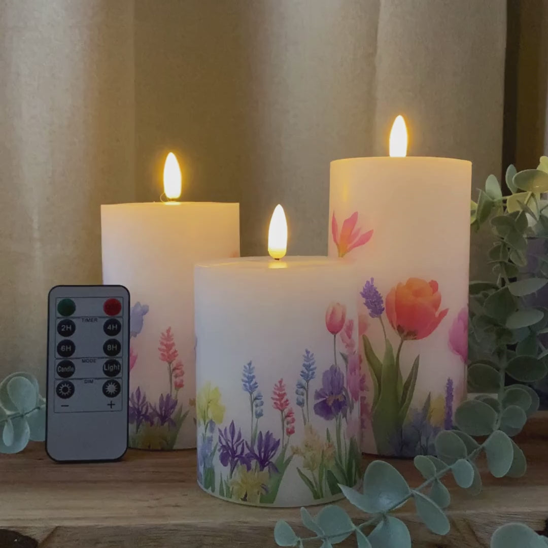 LED-blockljusset med 3 - blommor med fjärrkontroll och timerfunktion