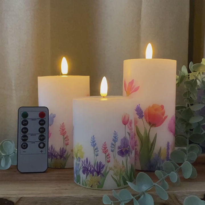 LED-blockljusset med 3 - blommor med fjärrkontroll och timerfunktion