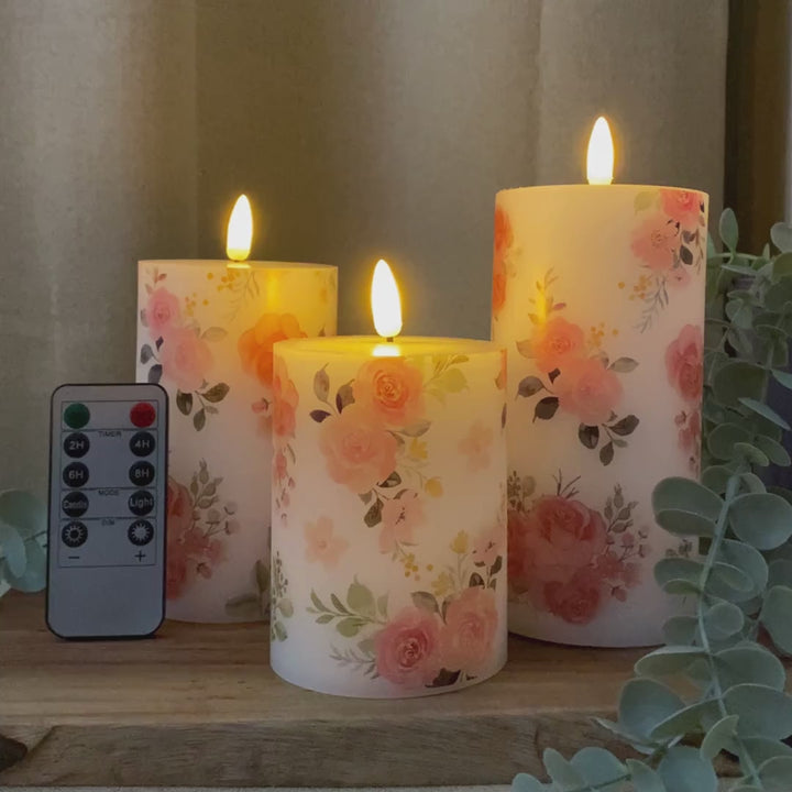 LED-Blockleuchten-Set, 3er-Pack – Rosenmotiv mit Fernbedienung und Timerfunktion