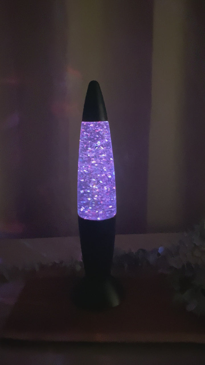 Glitterlampe i mat sort - 36 cm til batteri