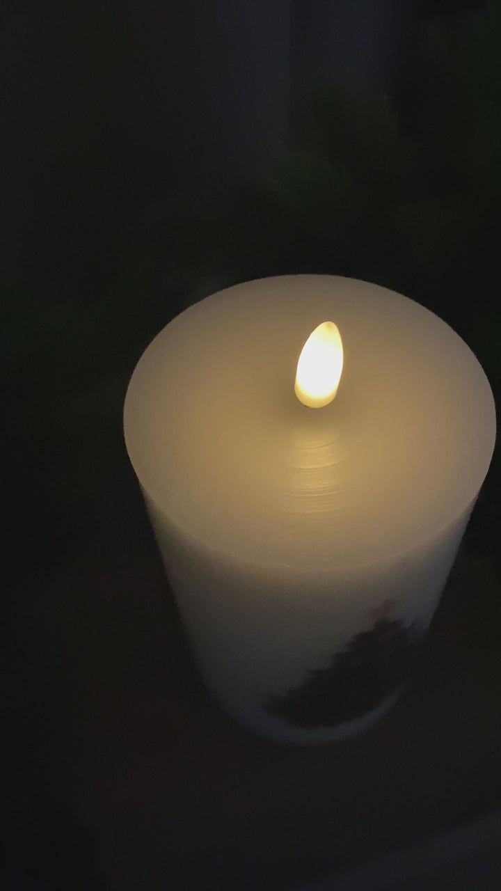 LED-blockljus 3D - Ø7,5x12,5 cm - julgran/kräm