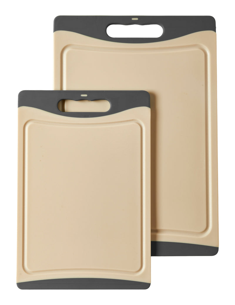 Schneidebrett-Set, 2-teilig, Kunststoff – grau/beige 